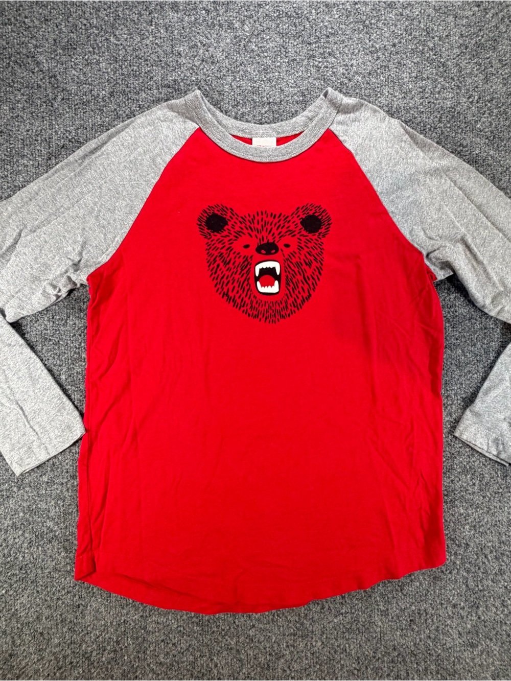 Hanna Andersson Boys Red & Gray Raglan Shirt with Bear Graphic